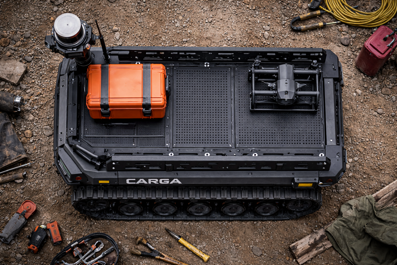 Top down view of the CARGA deck and left side mast